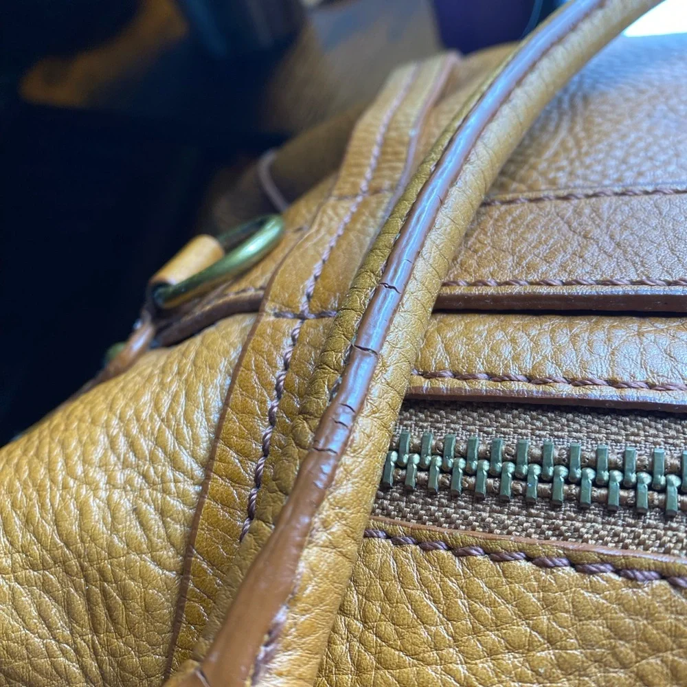 Lockheart satchel bag HEAVY pebbled leather tan brown w multi pockets Preowned - Picture 8 of 11